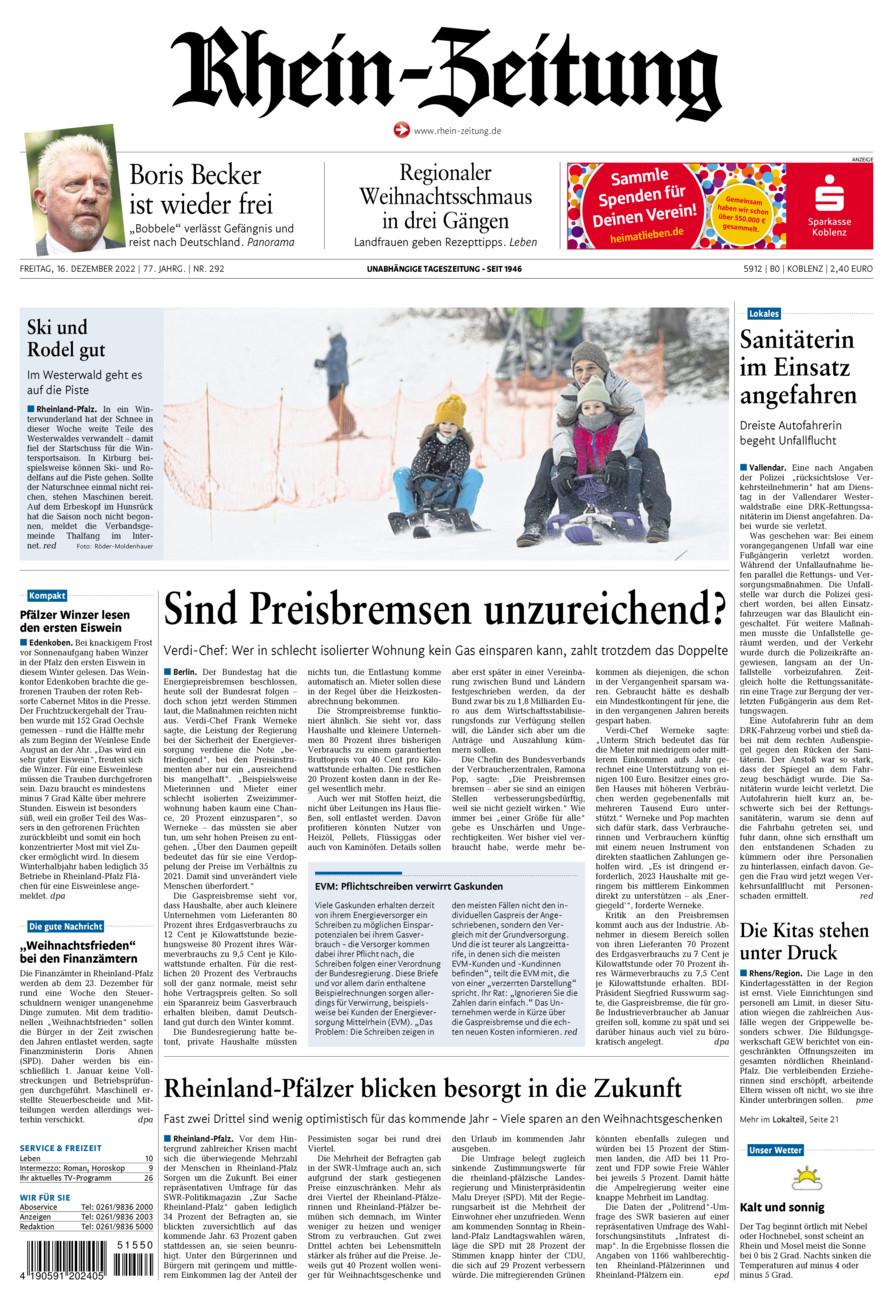 Rhein-Zeitung Koblenz & Region vom Freitag, 16.12.2022