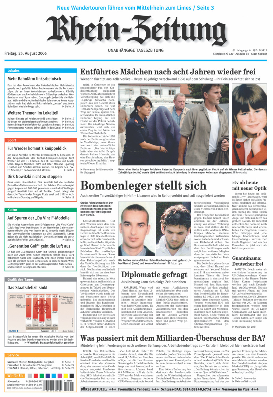 Rhein-Zeitung Koblenz & Region vom Freitag, 25.08.2006