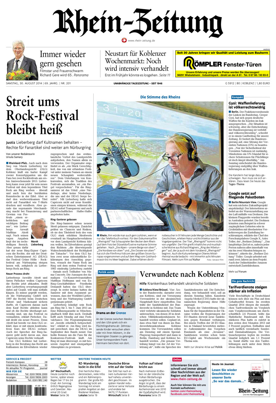 Rhein-Zeitung Koblenz & Region vom Samstag, 30.08.2014