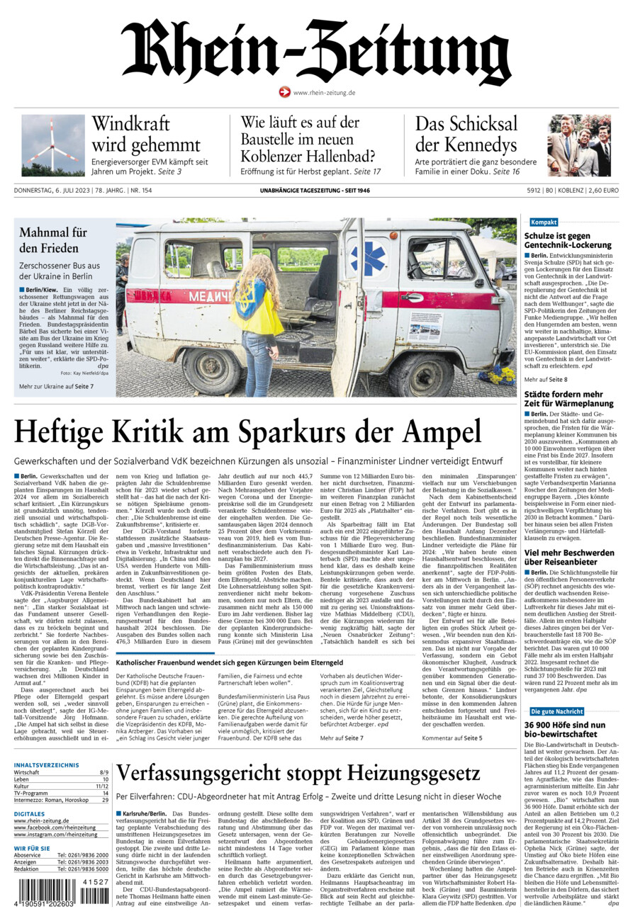 Rhein-Zeitung Koblenz & Region vom Donnerstag, 06.07.2023