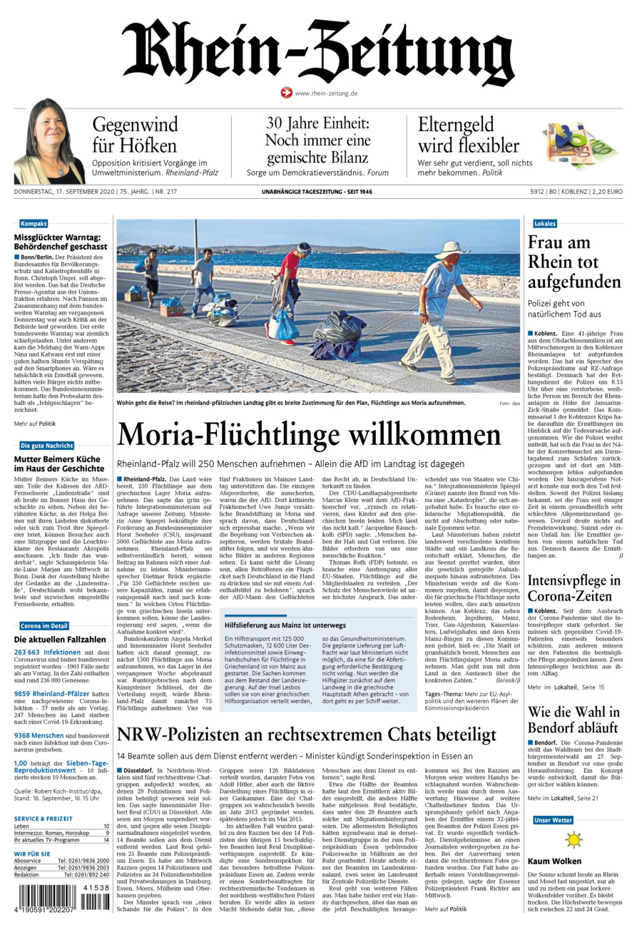 Rhein-Zeitung Koblenz & Region vom Donnerstag, 17.09.2020