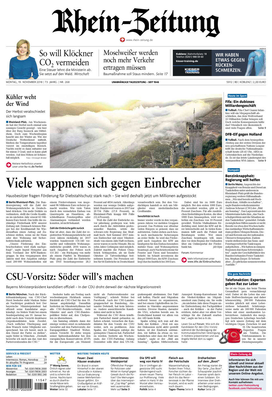 Rhein-Zeitung Koblenz & Region vom Montag, 19.11.2018