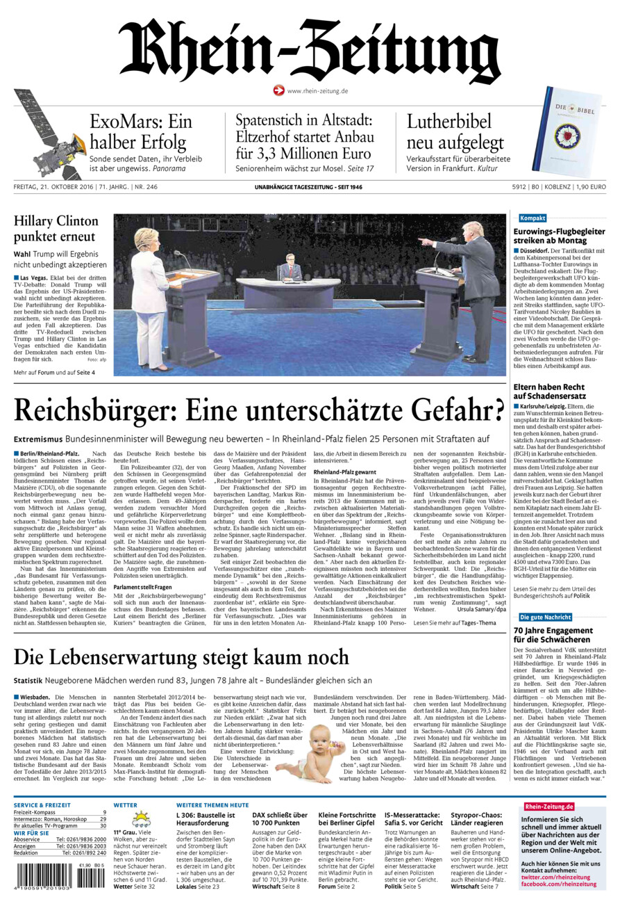 Rhein-Zeitung Koblenz & Region vom Freitag, 21.10.2016