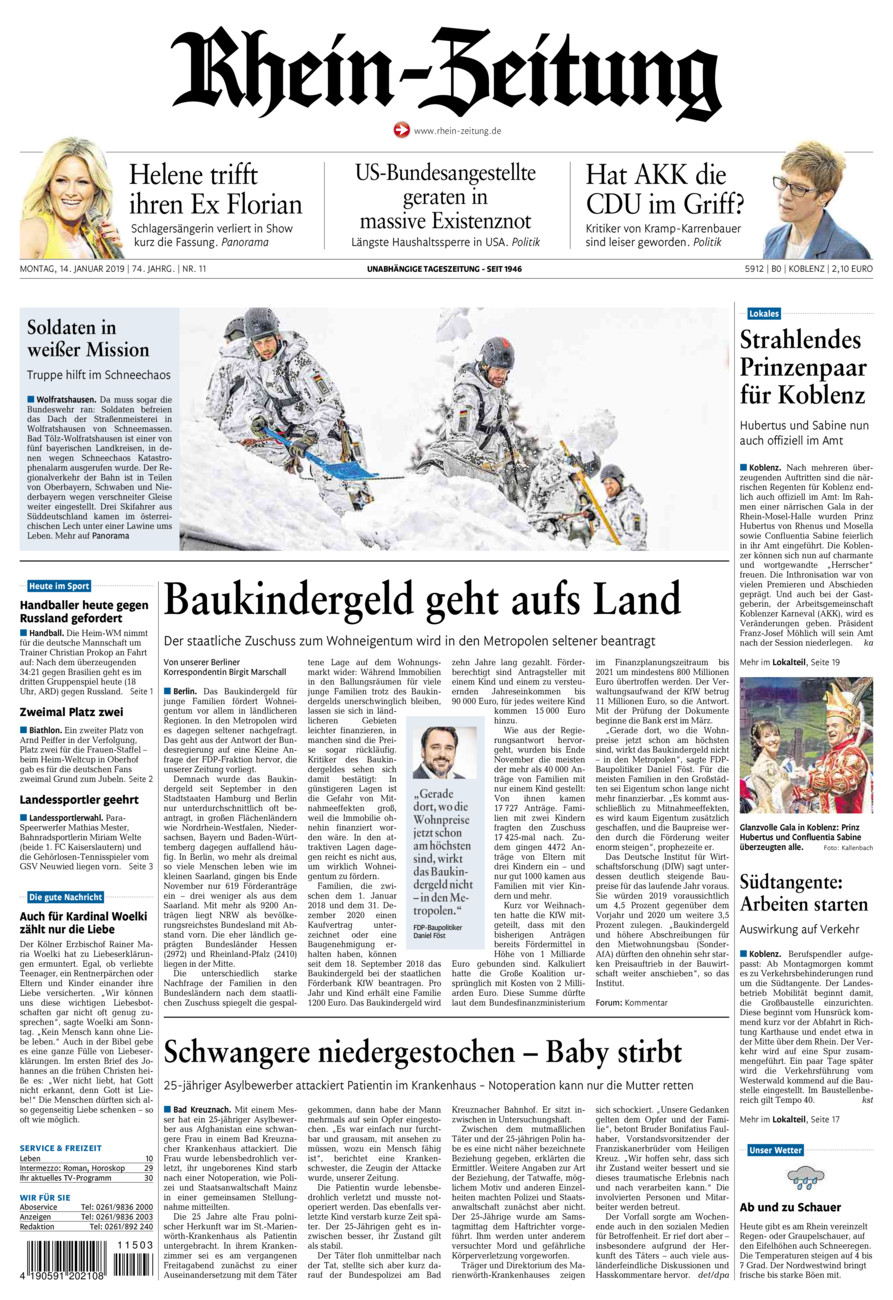 Rhein-Zeitung Koblenz & Region vom Montag, 14.01.2019