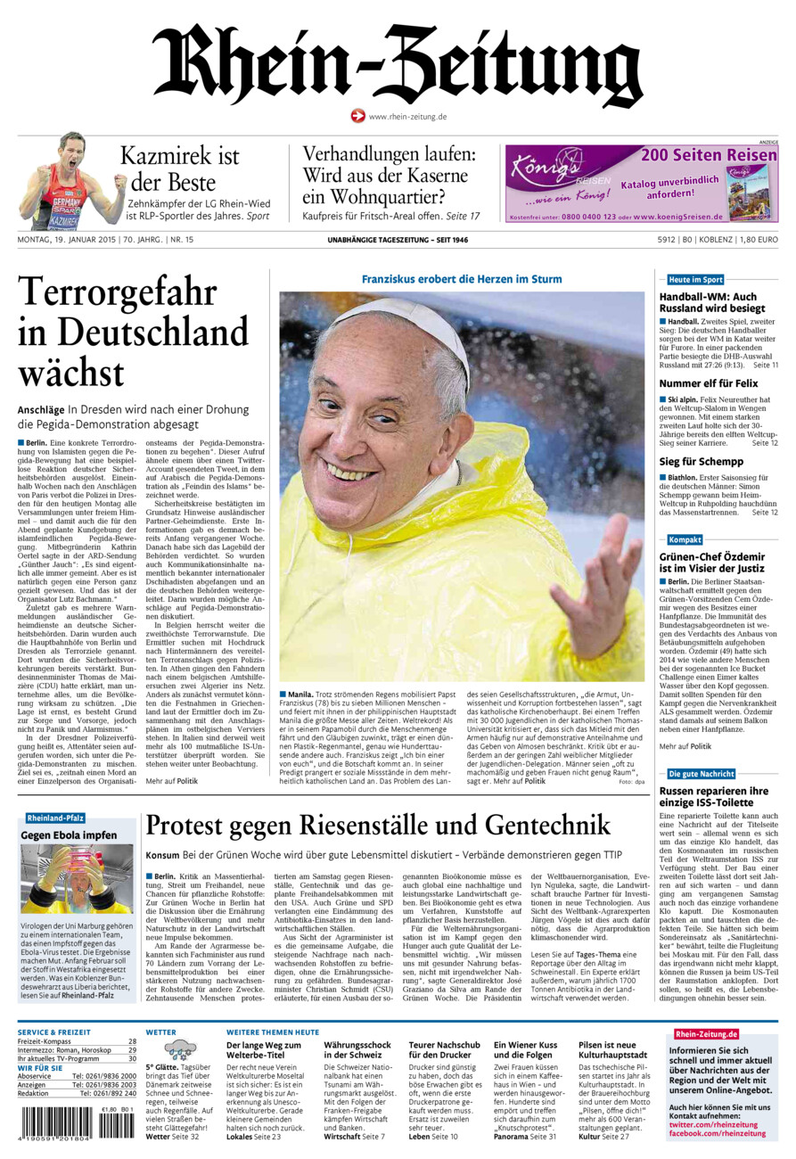 Rhein-Zeitung Koblenz & Region vom Montag, 19.01.2015