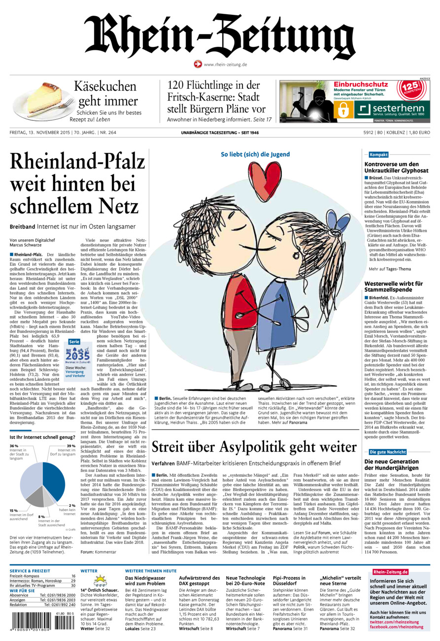 Rhein-Zeitung Koblenz & Region vom Freitag, 13.11.2015