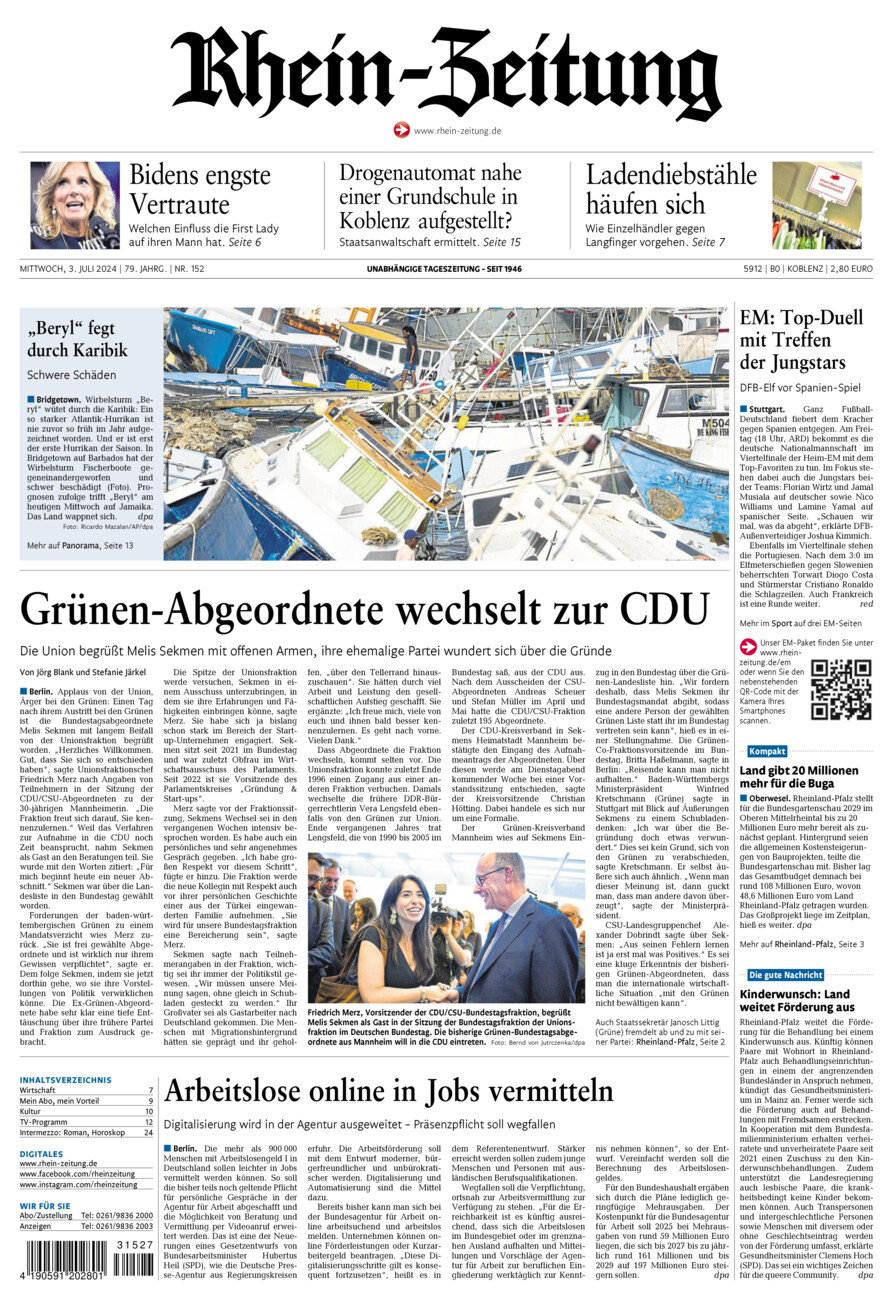 Rhein-Zeitung Koblenz & Region vom Mittwoch, 03.07.2024