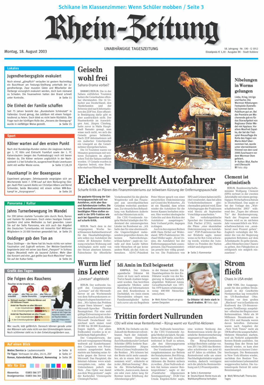Rhein-Zeitung Koblenz & Region vom Montag, 18.08.2003