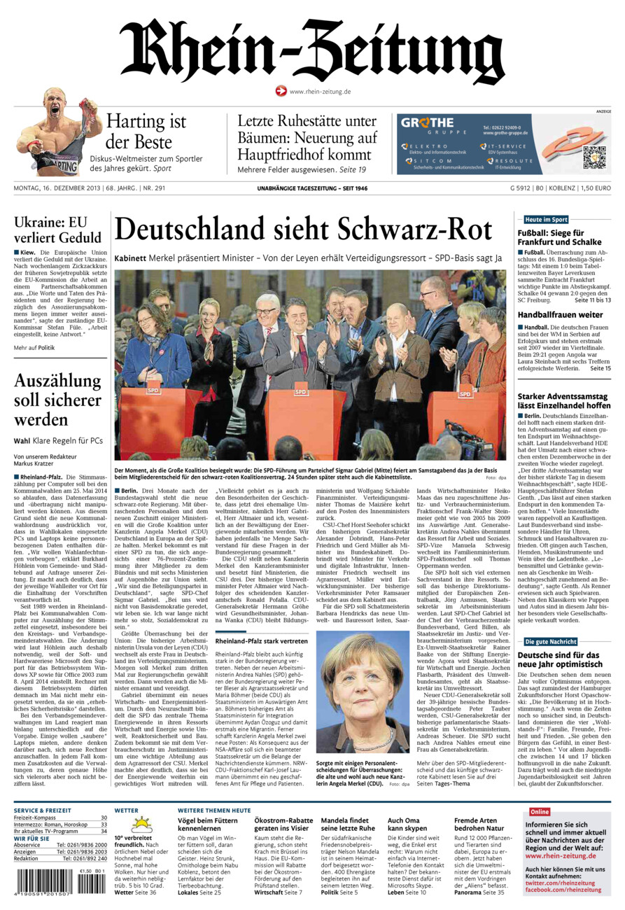 Rhein-Zeitung Koblenz & Region vom Montag, 16.12.2013