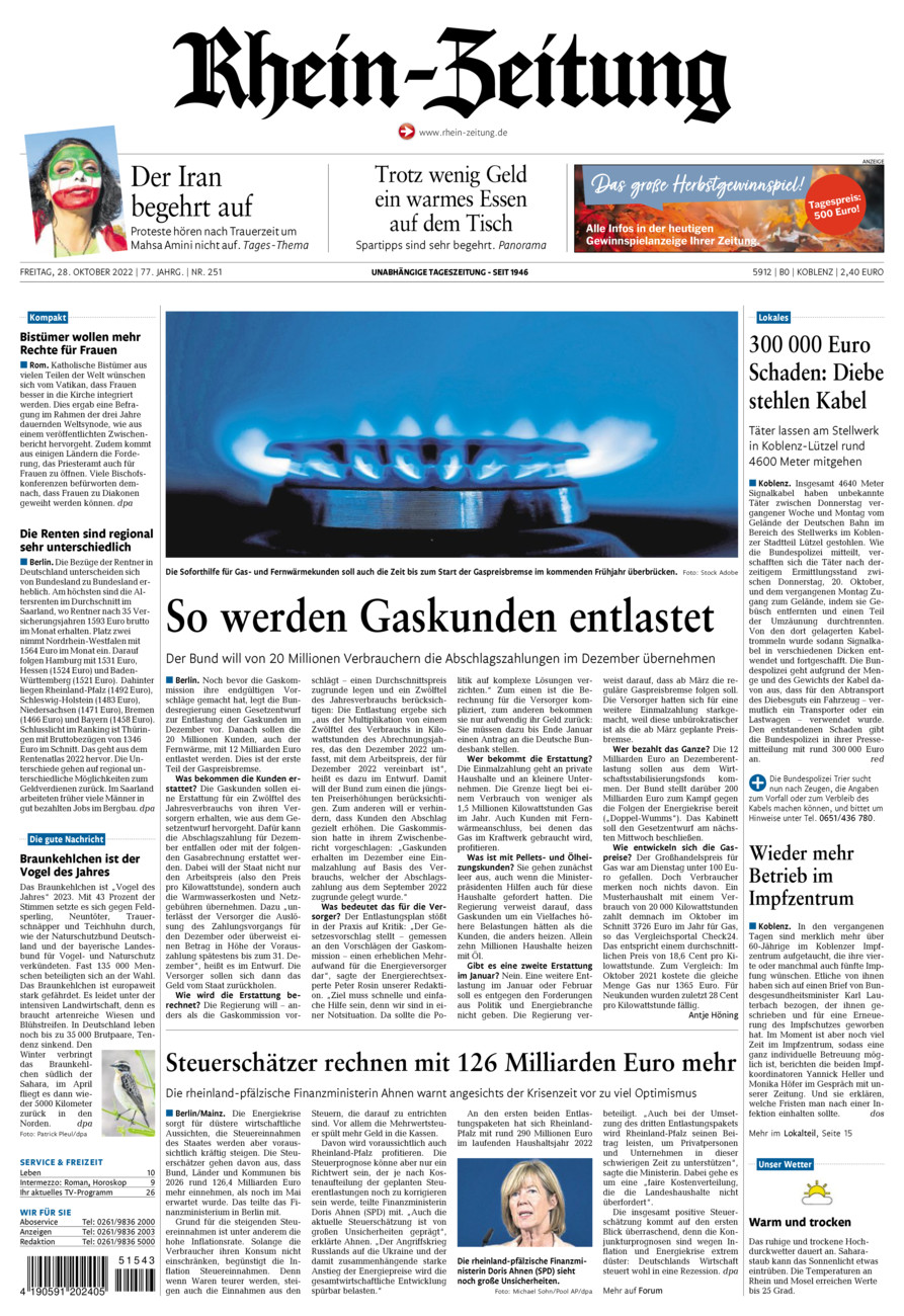 Rhein-Zeitung Koblenz & Region vom Freitag, 28.10.2022