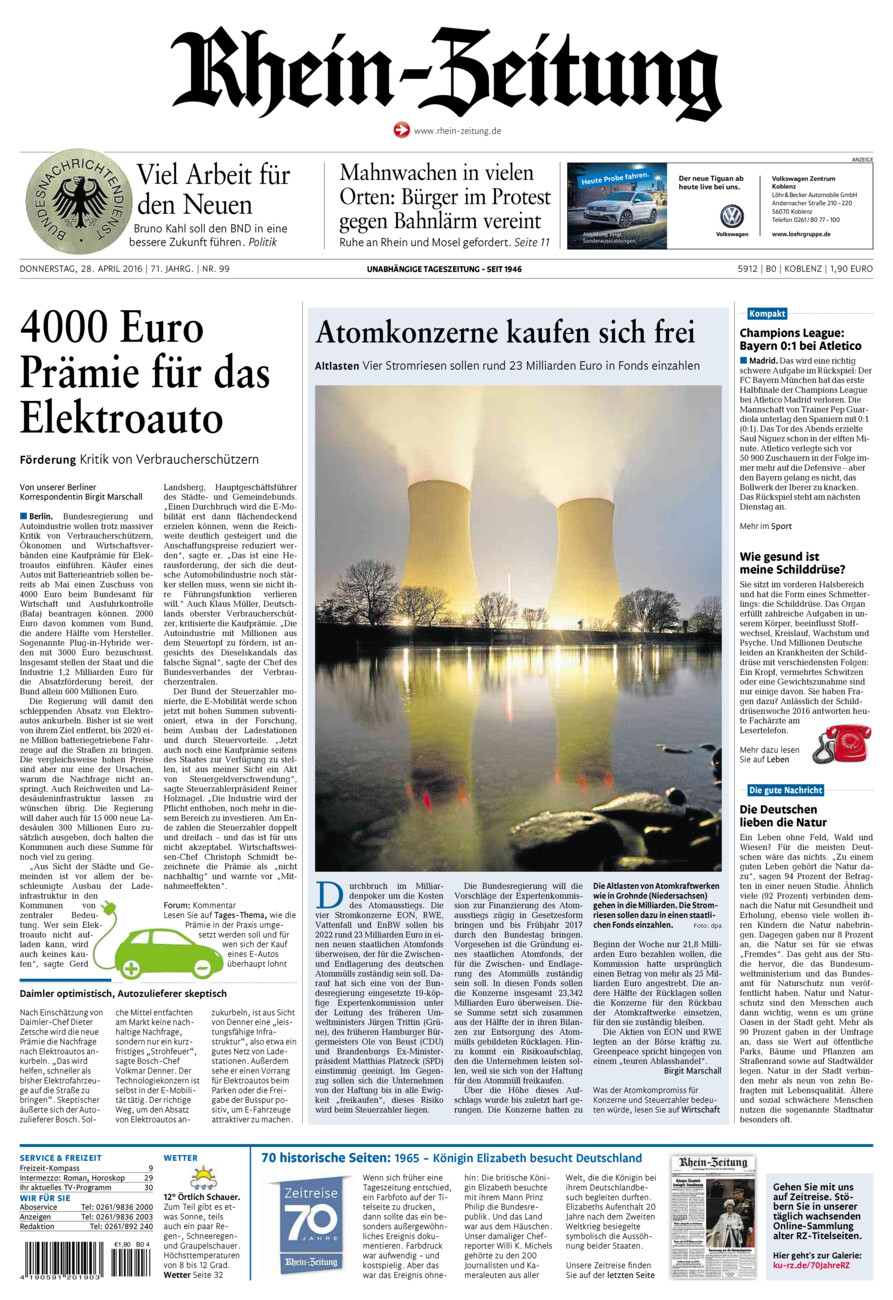 Rhein-Zeitung Koblenz & Region vom Donnerstag, 28.04.2016