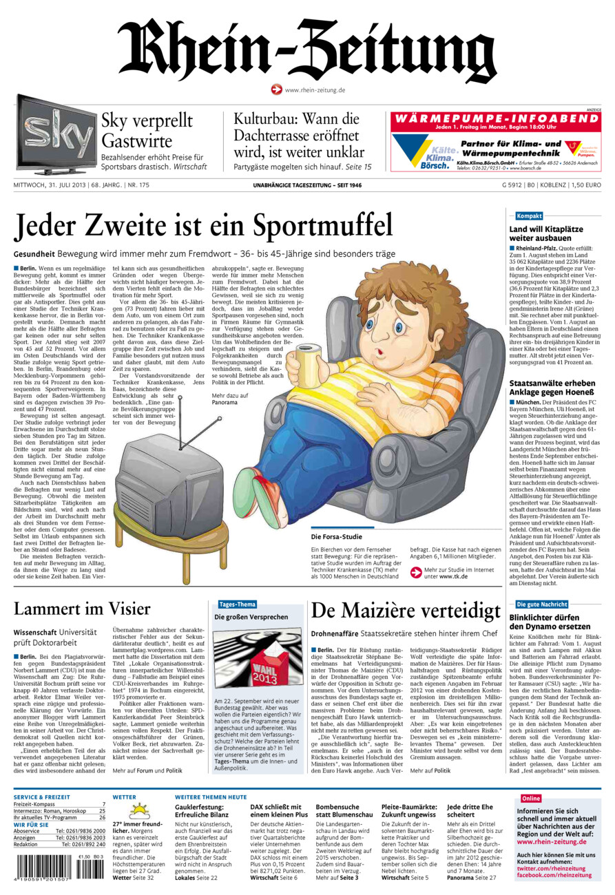 Rhein-Zeitung Koblenz & Region vom Mittwoch, 31.07.2013