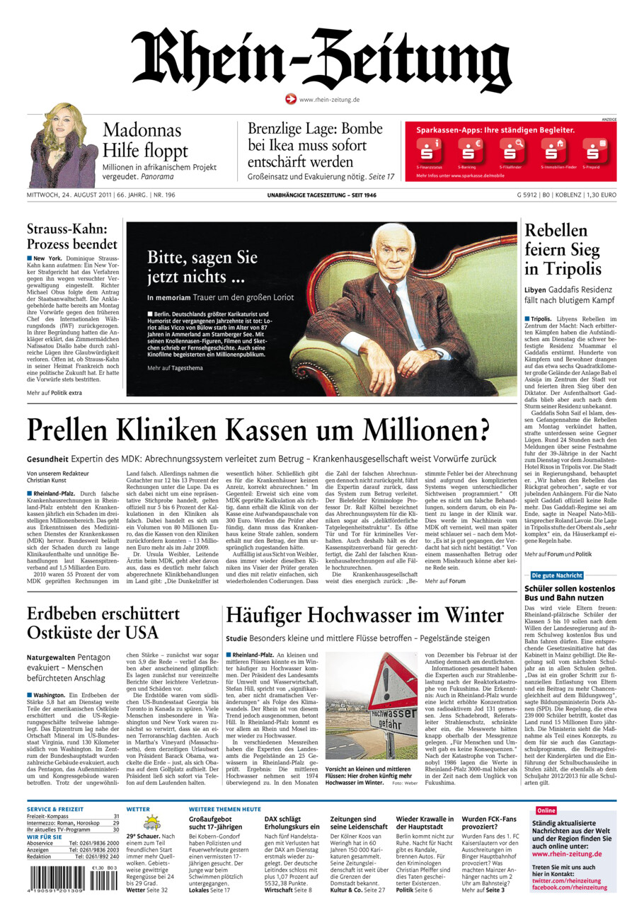 Rhein-Zeitung Koblenz & Region vom Mittwoch, 24.08.2011