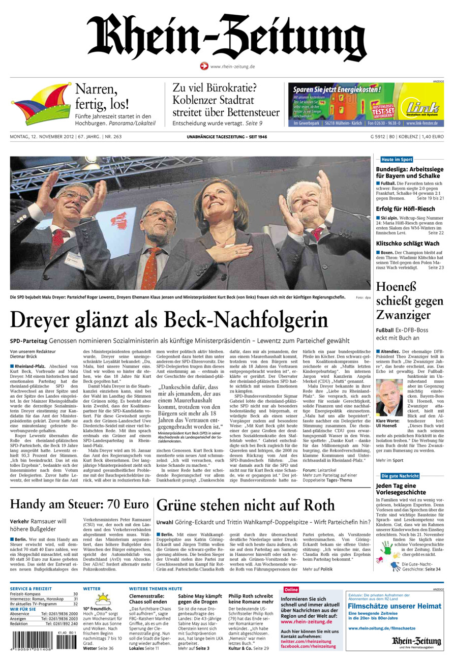 Rhein-Zeitung Koblenz & Region vom Montag, 12.11.2012