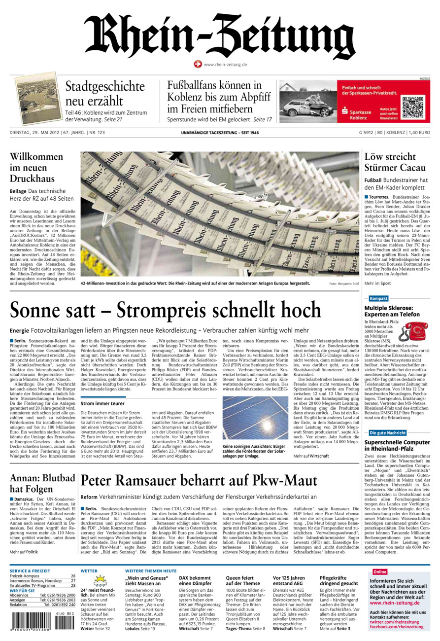 Rhein-Zeitung Koblenz & Region vom Dienstag, 29.05.2012