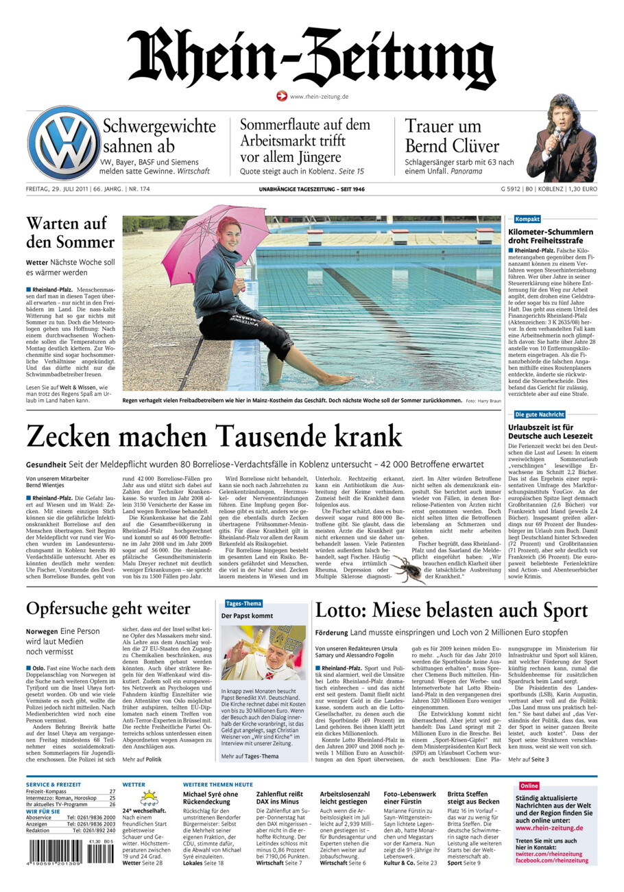 Rhein-Zeitung Koblenz & Region vom Freitag, 29.07.2011