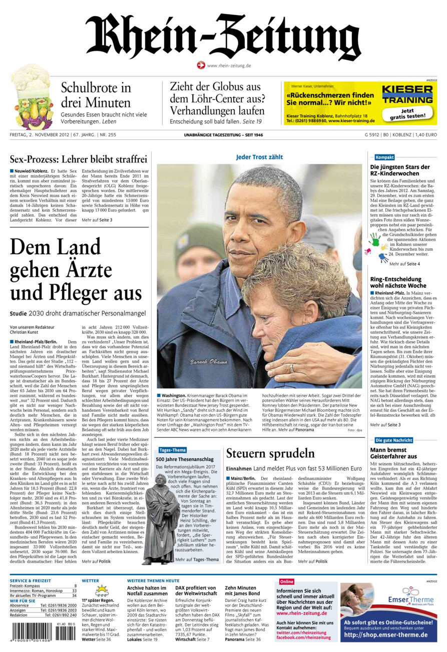 Rhein-Zeitung Koblenz & Region vom Freitag, 02.11.2012