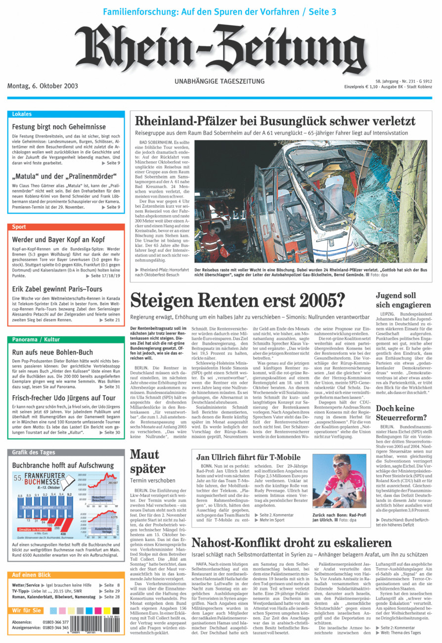 Rhein-Zeitung Koblenz & Region vom Montag, 06.10.2003