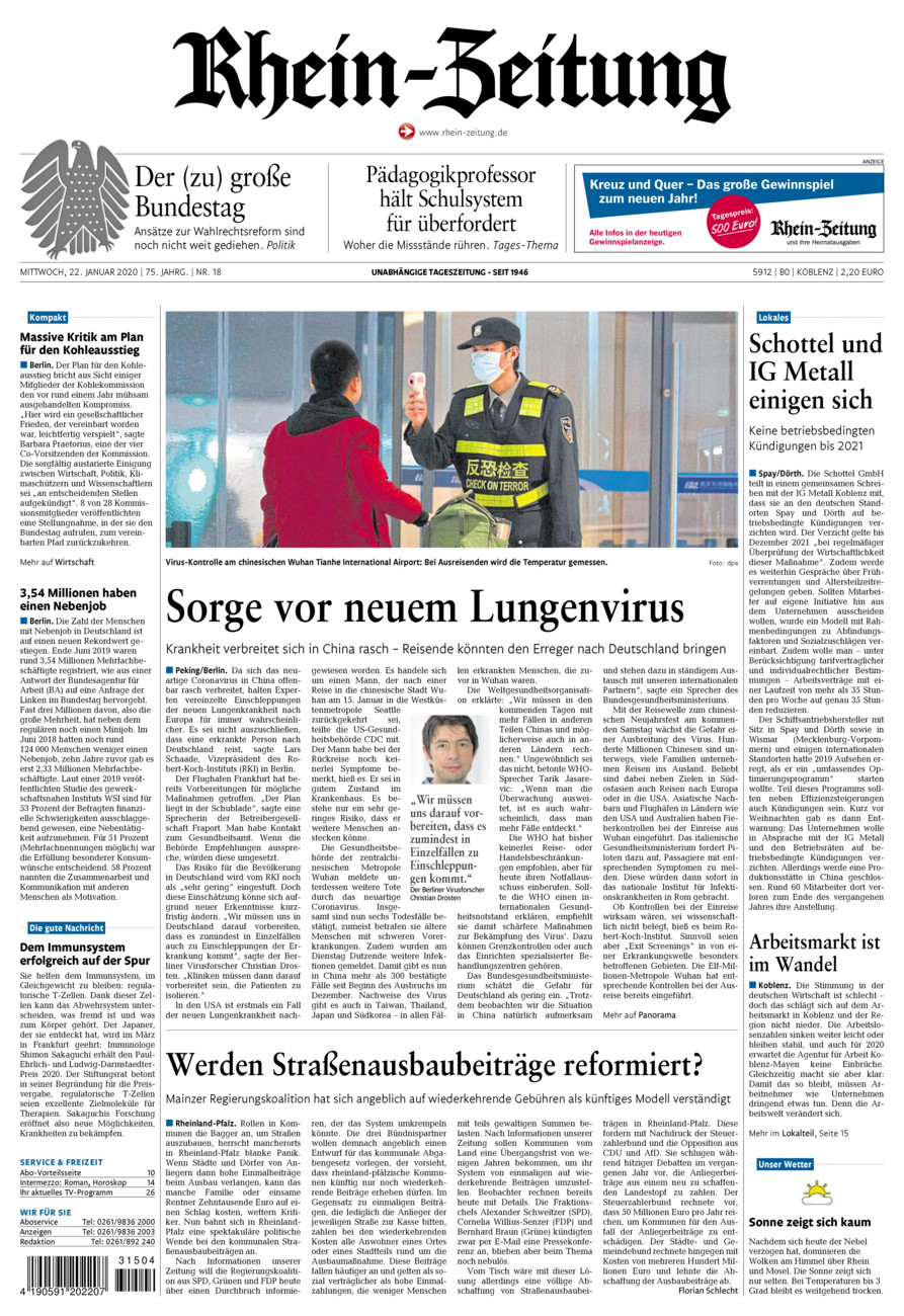 Rhein-Zeitung Koblenz & Region vom Mittwoch, 22.01.2020