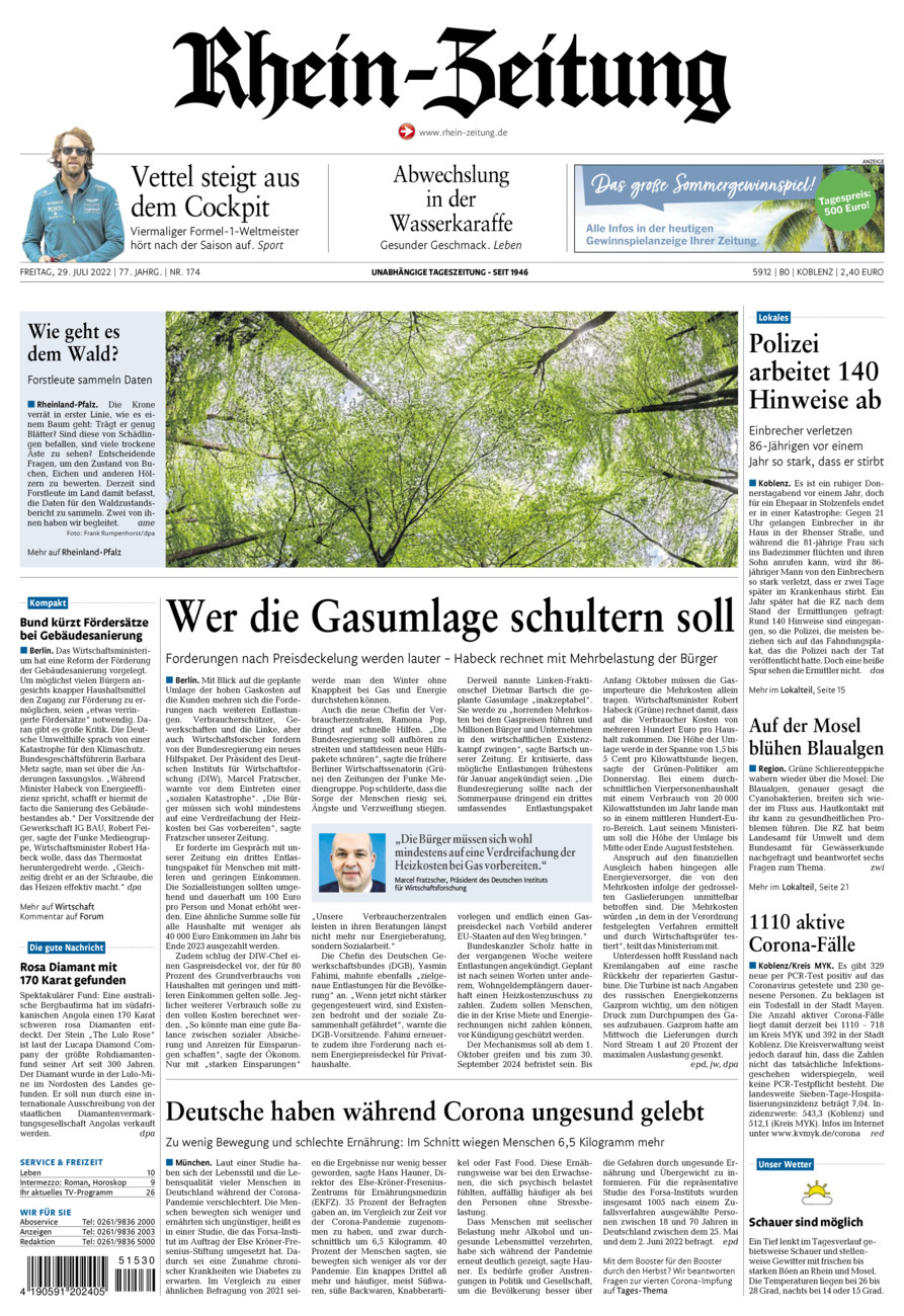 Rhein-Zeitung Koblenz & Region vom Freitag, 29.07.2022