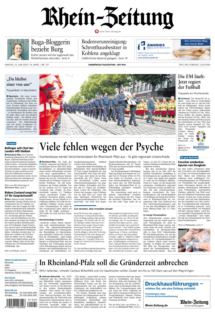 Rhein-Zeitung Koblenz & Region vom Samstag, 15.06.2024
