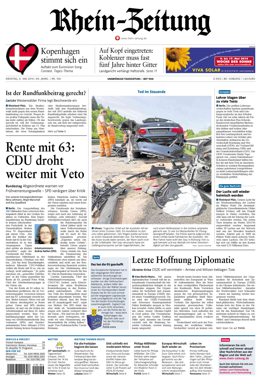 Rhein-Zeitung Koblenz & Region vom Dienstag, 06.05.2014