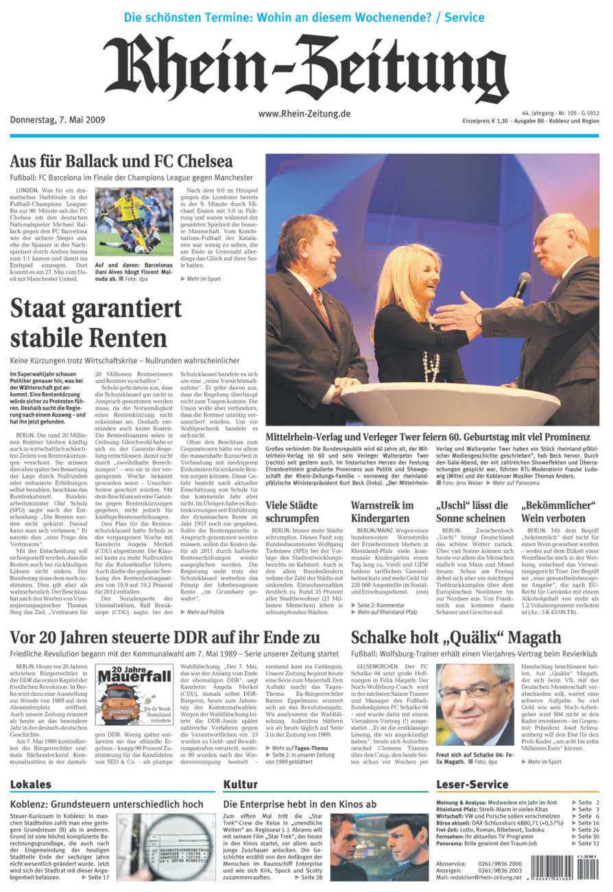 Rhein-Zeitung Koblenz & Region vom Donnerstag, 07.05.2009