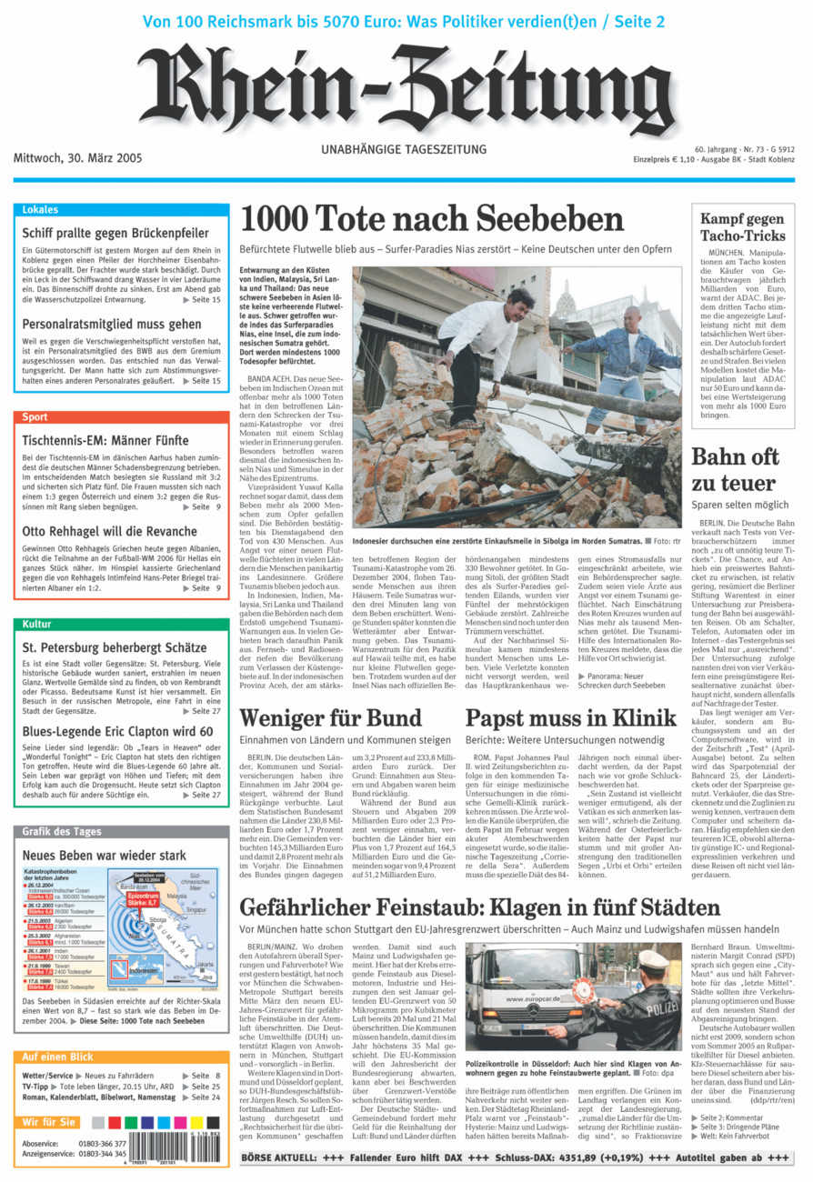 Rhein-Zeitung Koblenz & Region vom Mittwoch, 30.03.2005