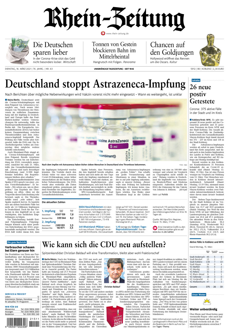 Rhein-Zeitung Koblenz & Region vom Dienstag, 16.03.2021