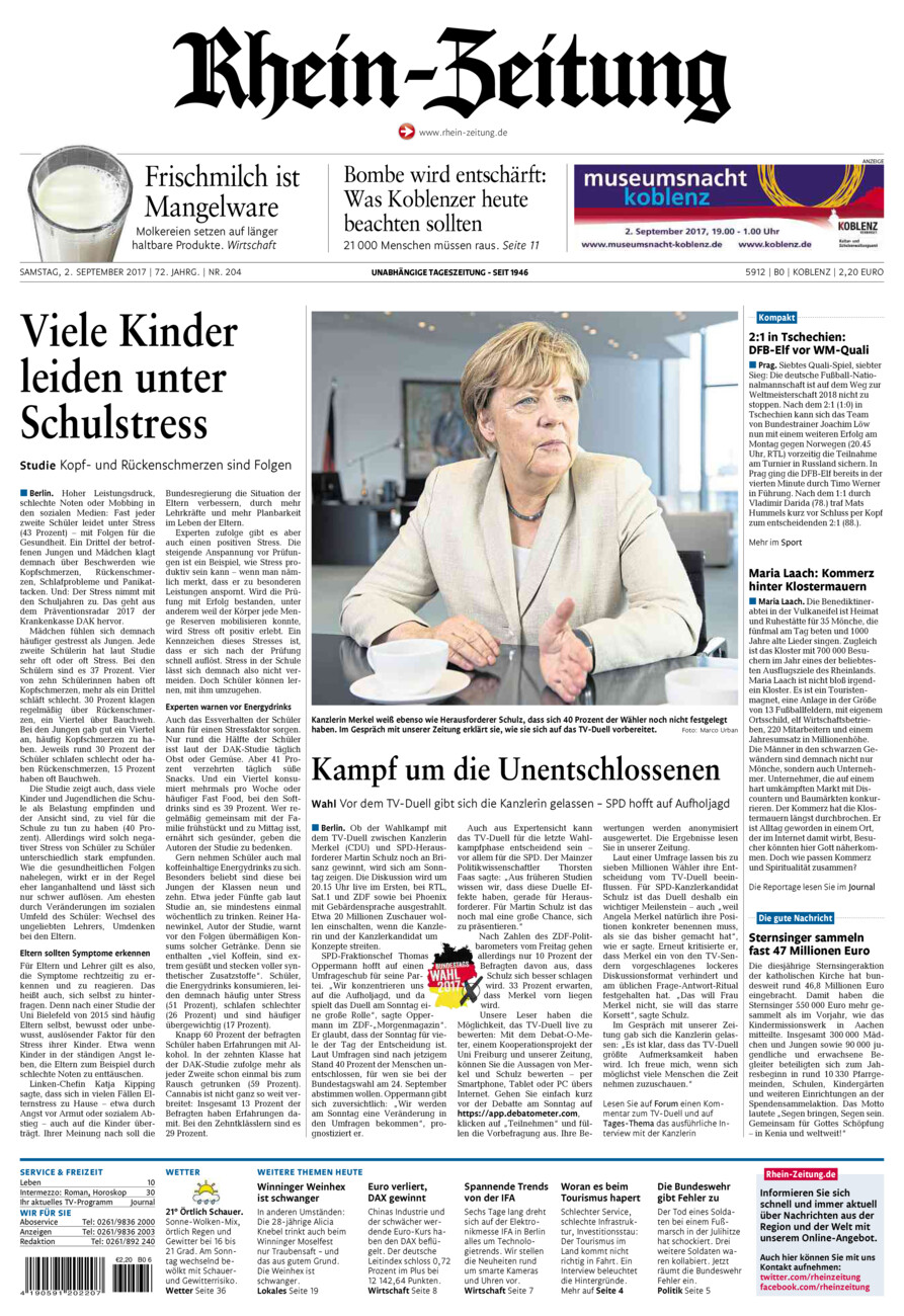 Rhein-Zeitung Koblenz & Region vom Samstag, 02.09.2017