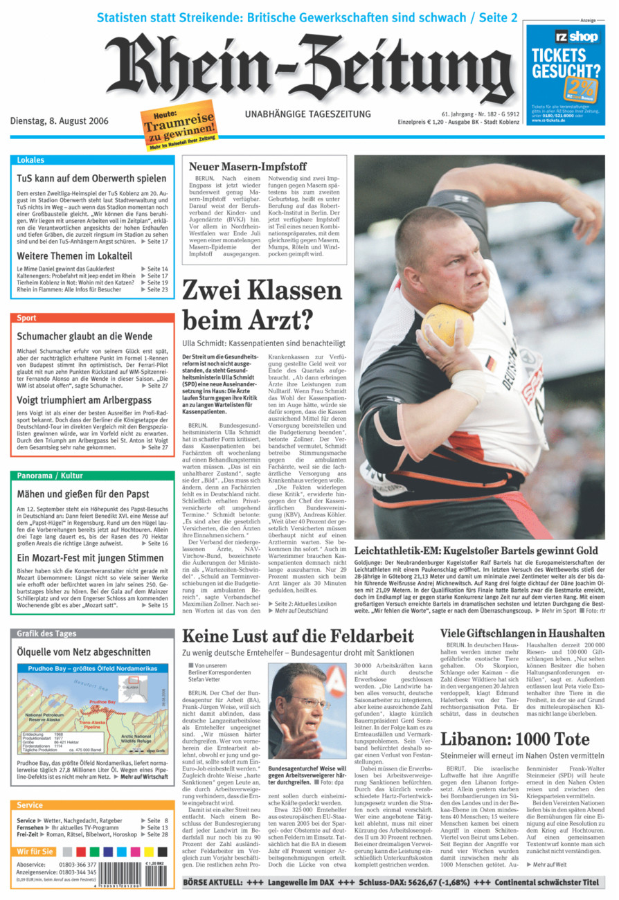 Rhein-Zeitung Koblenz & Region vom Dienstag, 08.08.2006
