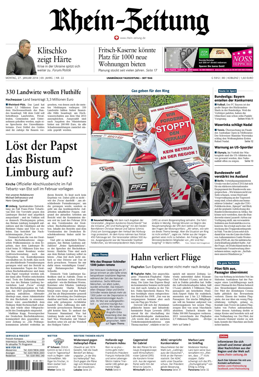 Rhein-Zeitung Koblenz & Region vom Montag, 27.01.2014
