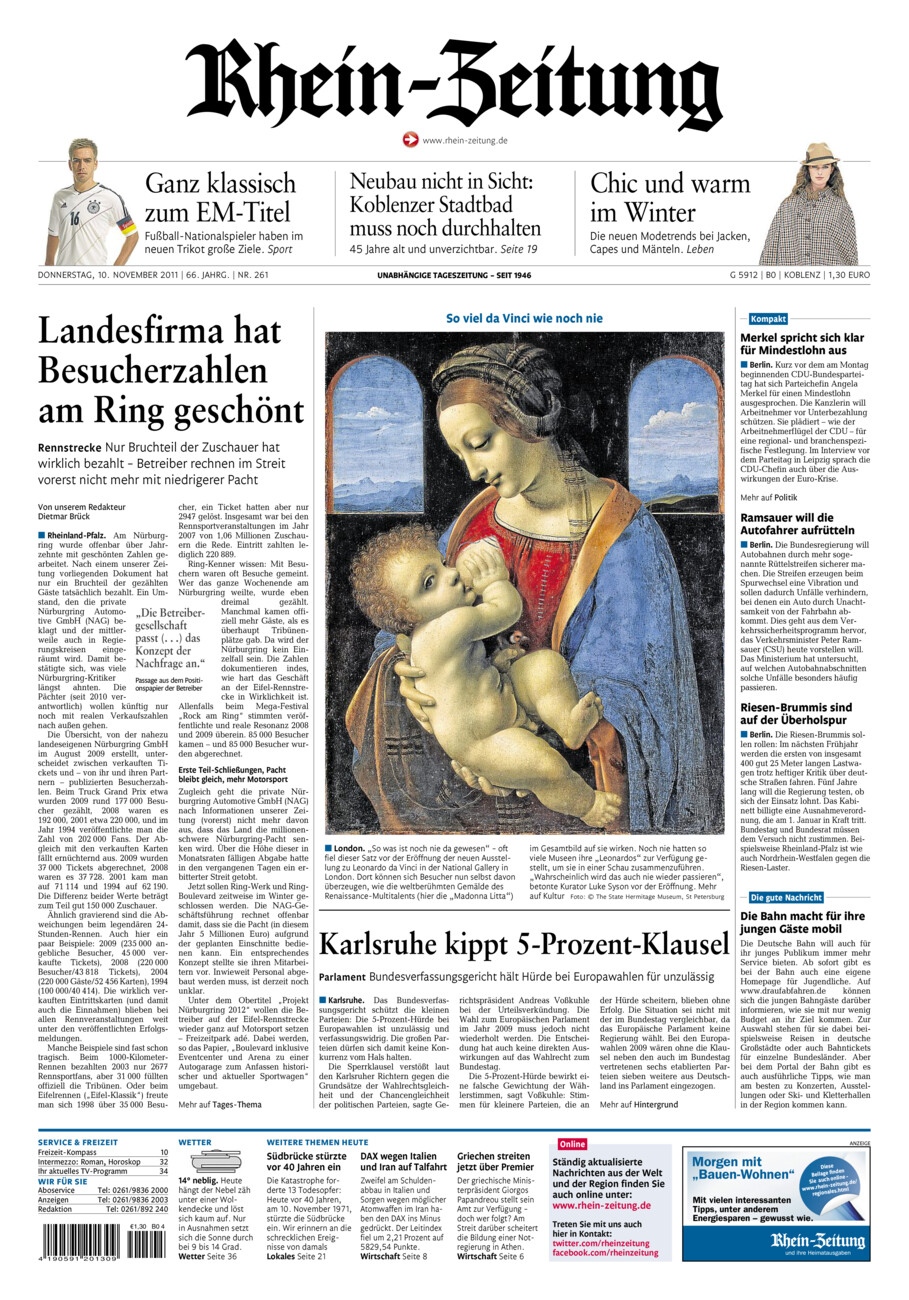 Rhein-Zeitung Koblenz & Region vom Donnerstag, 10.11.2011