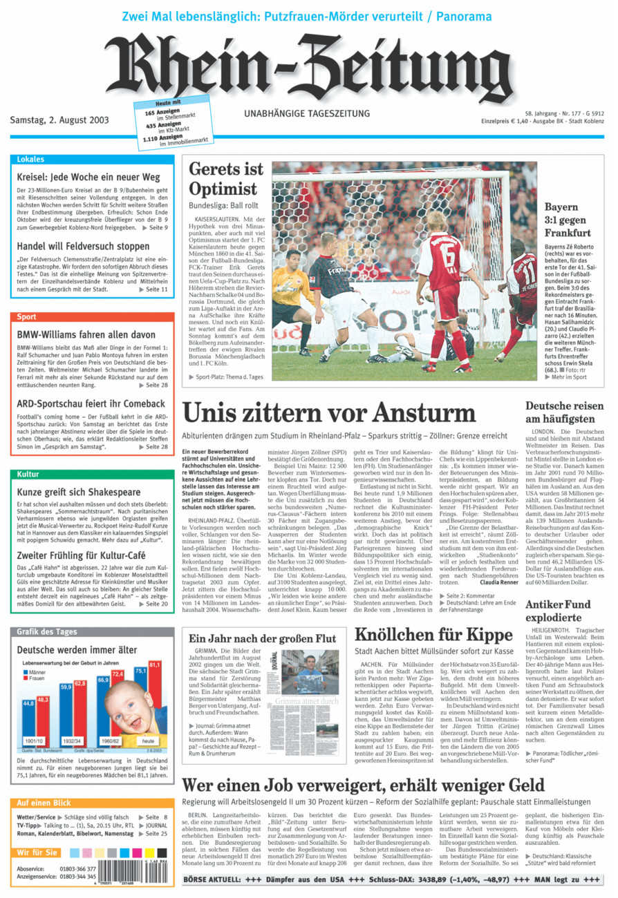 Rhein-Zeitung Koblenz & Region vom Samstag, 02.08.2003