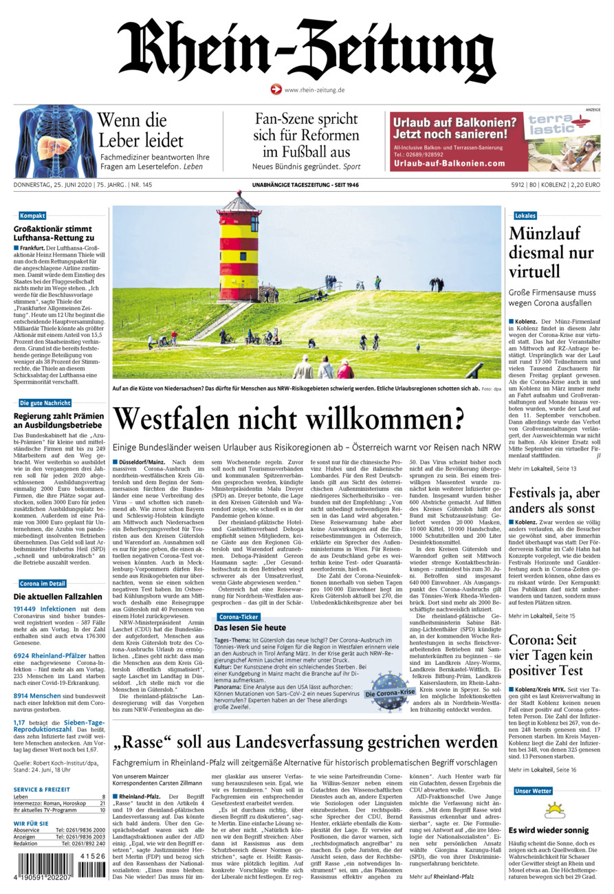 Rhein-Zeitung Koblenz & Region vom Donnerstag, 25.06.2020