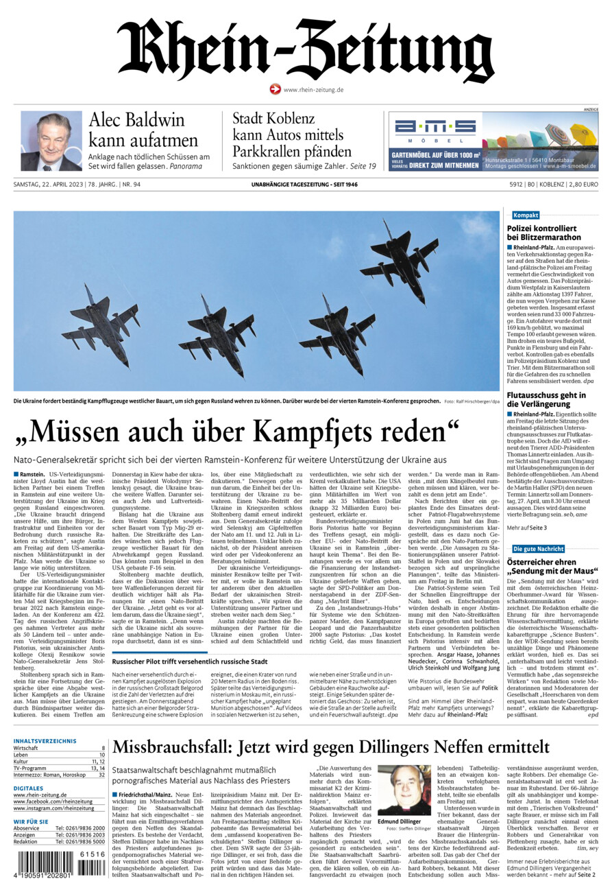 Rhein-Zeitung Koblenz & Region vom Samstag, 22.04.2023