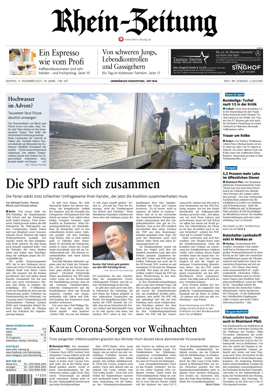Rhein-Zeitung Koblenz & Region vom Montag, 11.12.2023