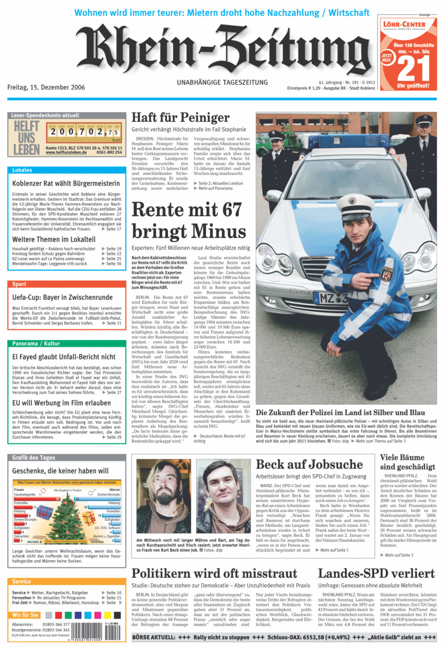 Rhein-Zeitung Koblenz & Region vom Freitag, 15.12.2006