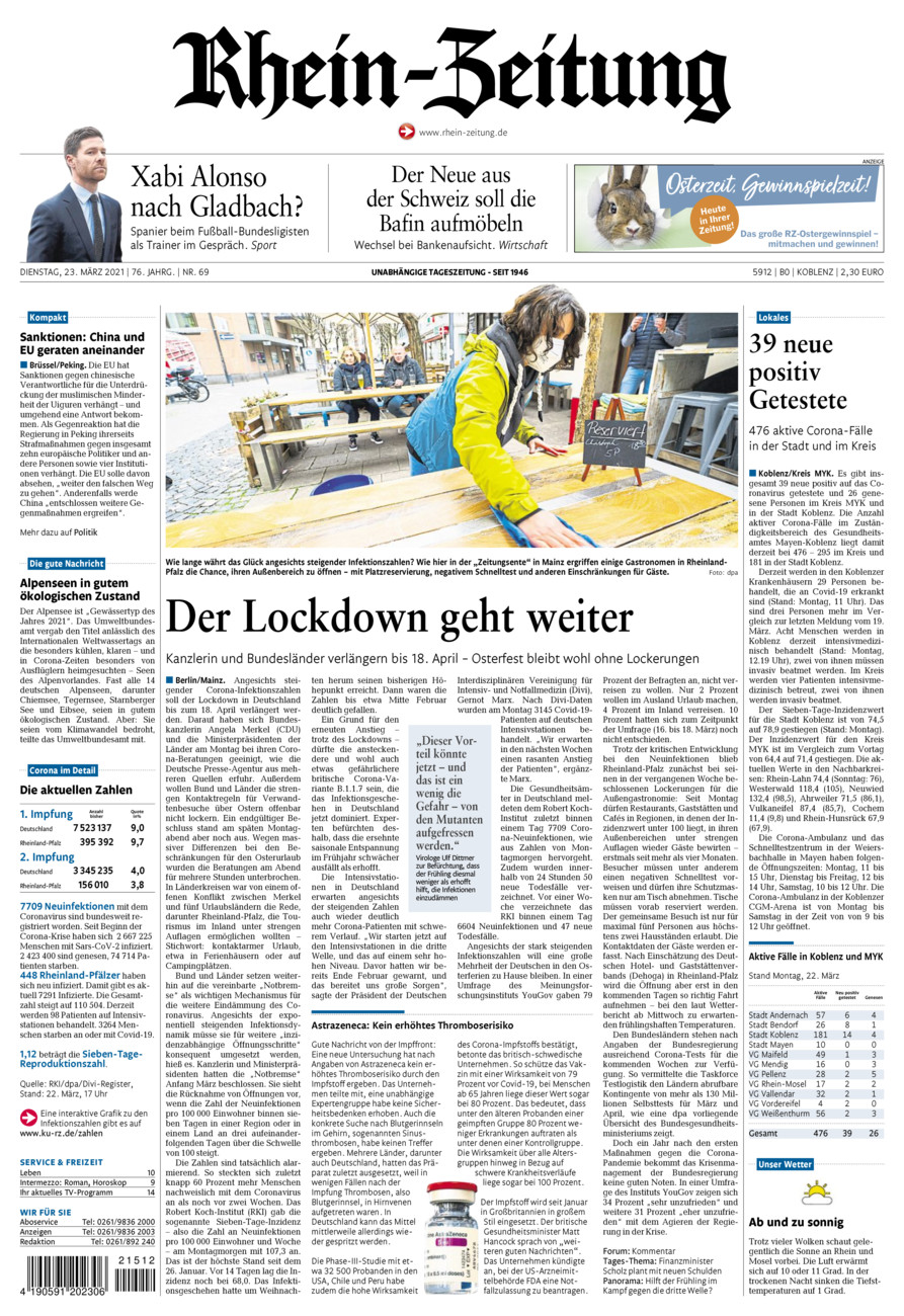 Rhein-Zeitung Koblenz & Region vom Dienstag, 23.03.2021