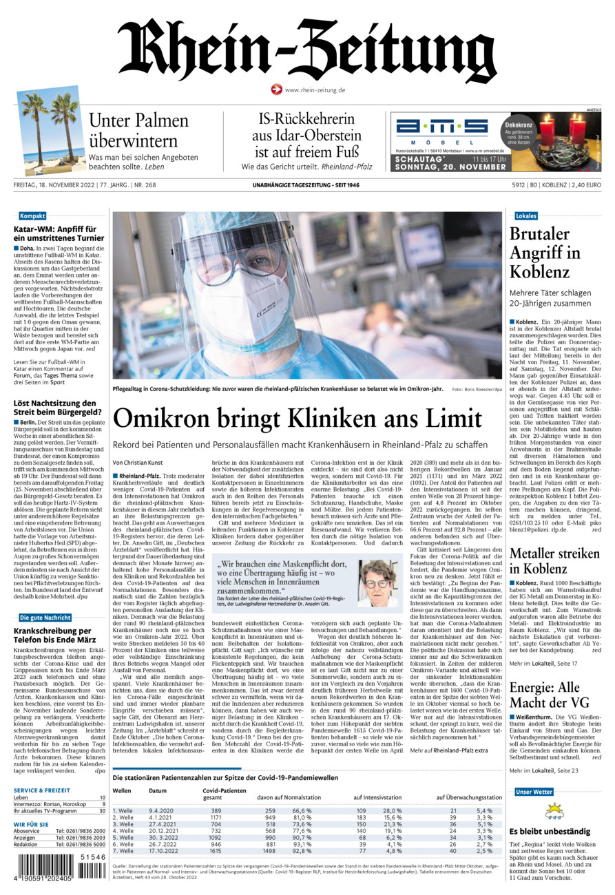 Rhein-Zeitung Koblenz & Region vom Freitag, 18.11.2022