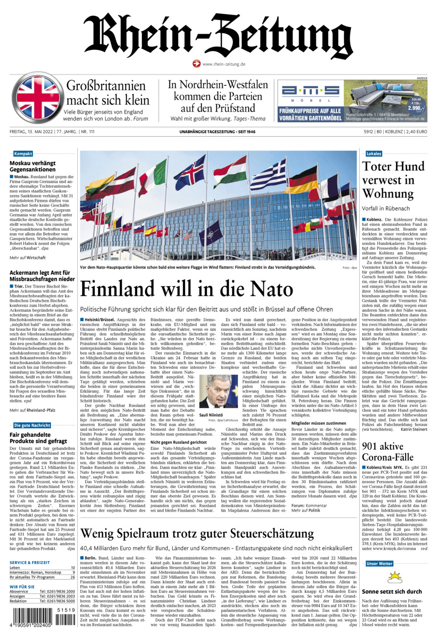Rhein-Zeitung Koblenz & Region vom Freitag, 13.05.2022