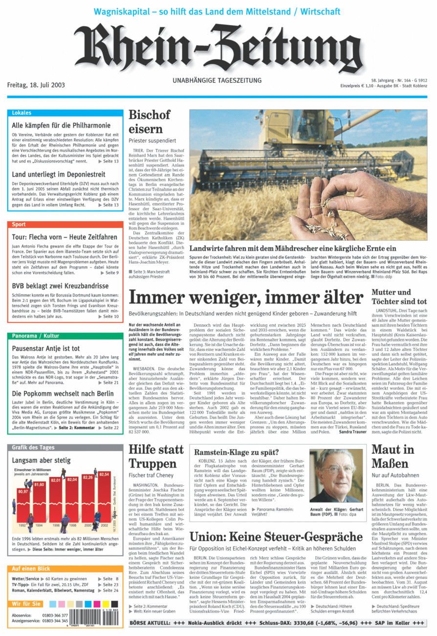 Rhein-Zeitung Koblenz & Region vom Freitag, 18.07.2003