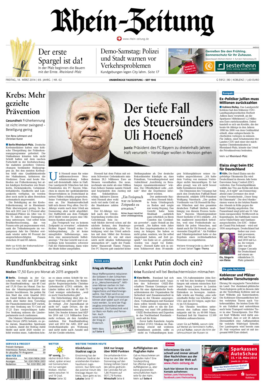 Rhein-Zeitung Koblenz & Region vom Freitag, 14.03.2014