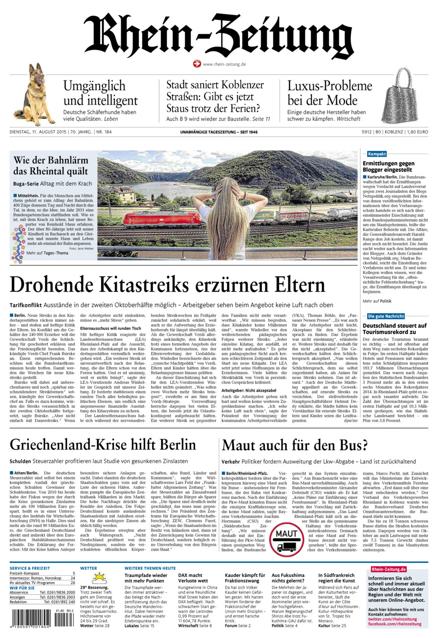 Rhein-Zeitung Koblenz & Region vom Dienstag, 11.08.2015
