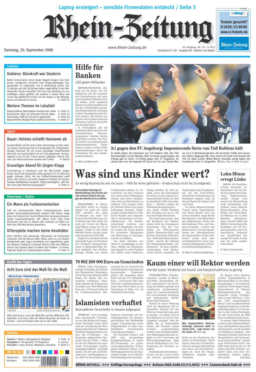 Rhein-Zeitung Koblenz & Region vom Samstag, 20.09.2008
