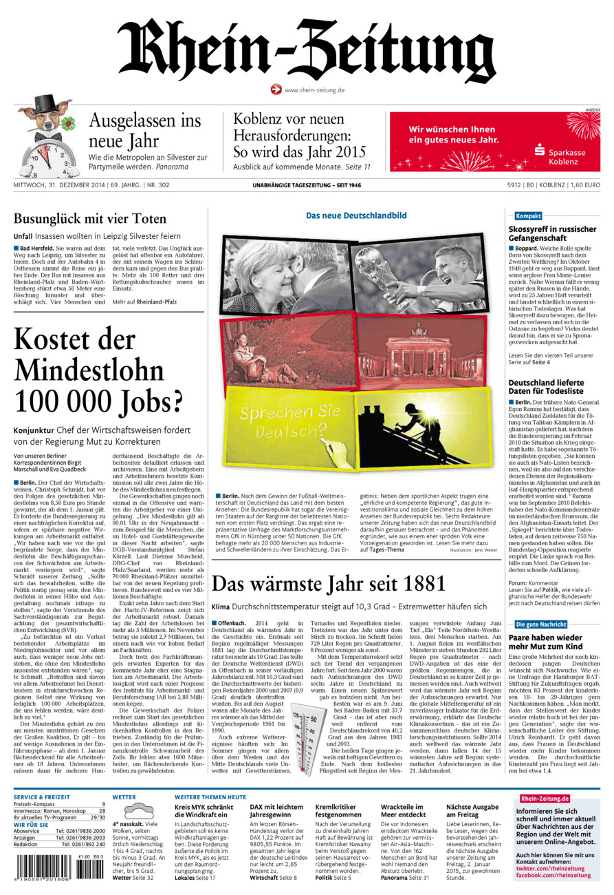 Rhein-Zeitung Koblenz & Region vom Mittwoch, 31.12.2014