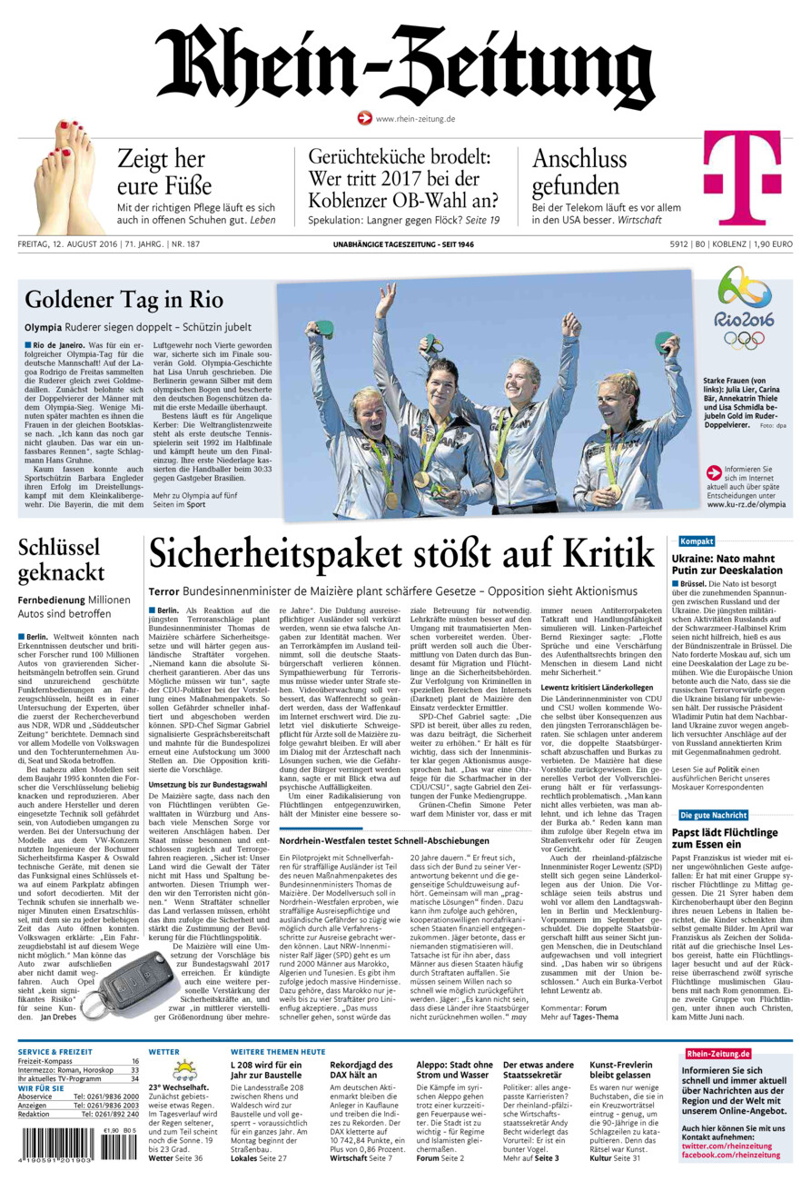 Rhein-Zeitung Koblenz & Region vom Freitag, 12.08.2016