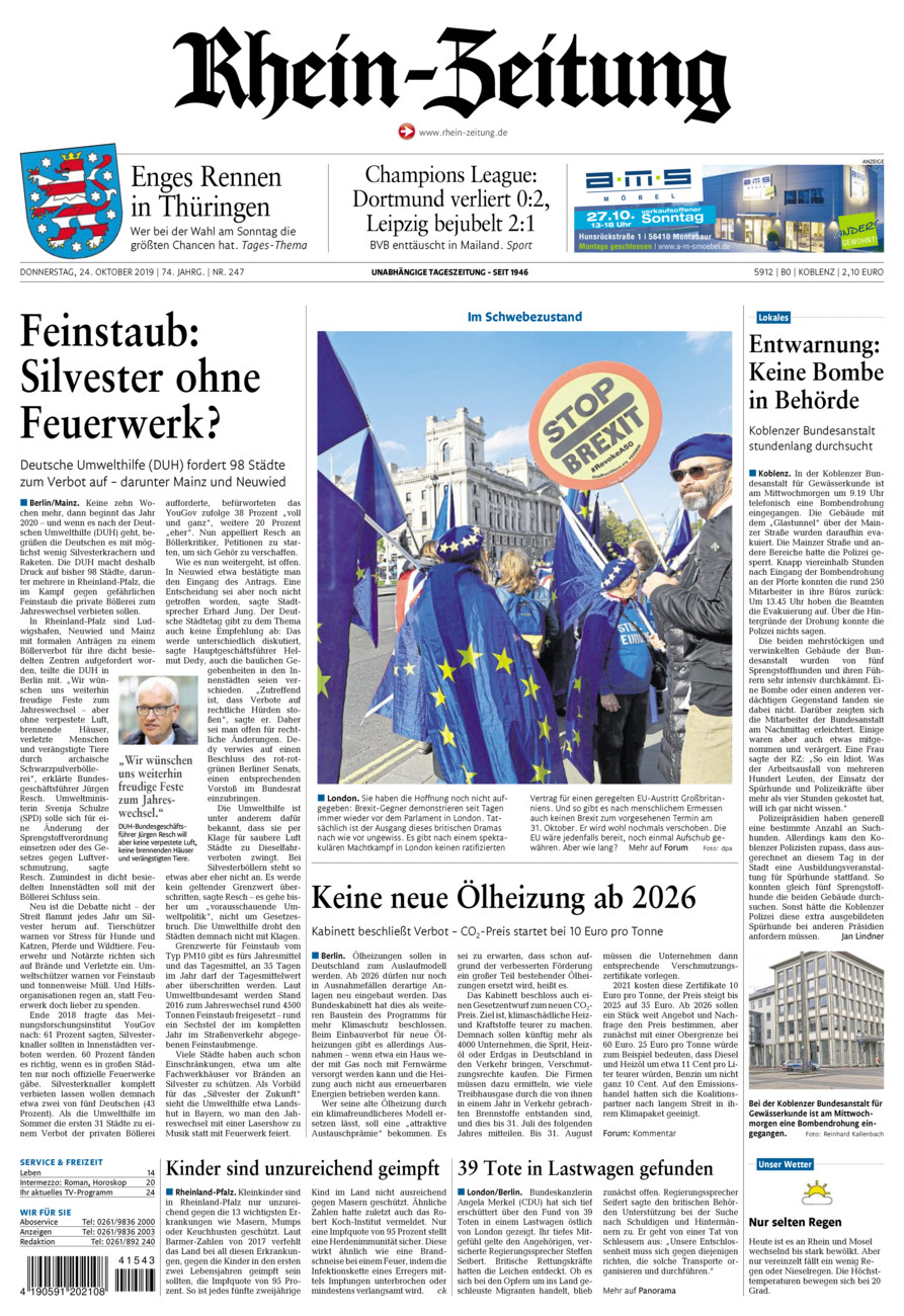 Rhein-Zeitung Koblenz & Region vom Donnerstag, 24.10.2019