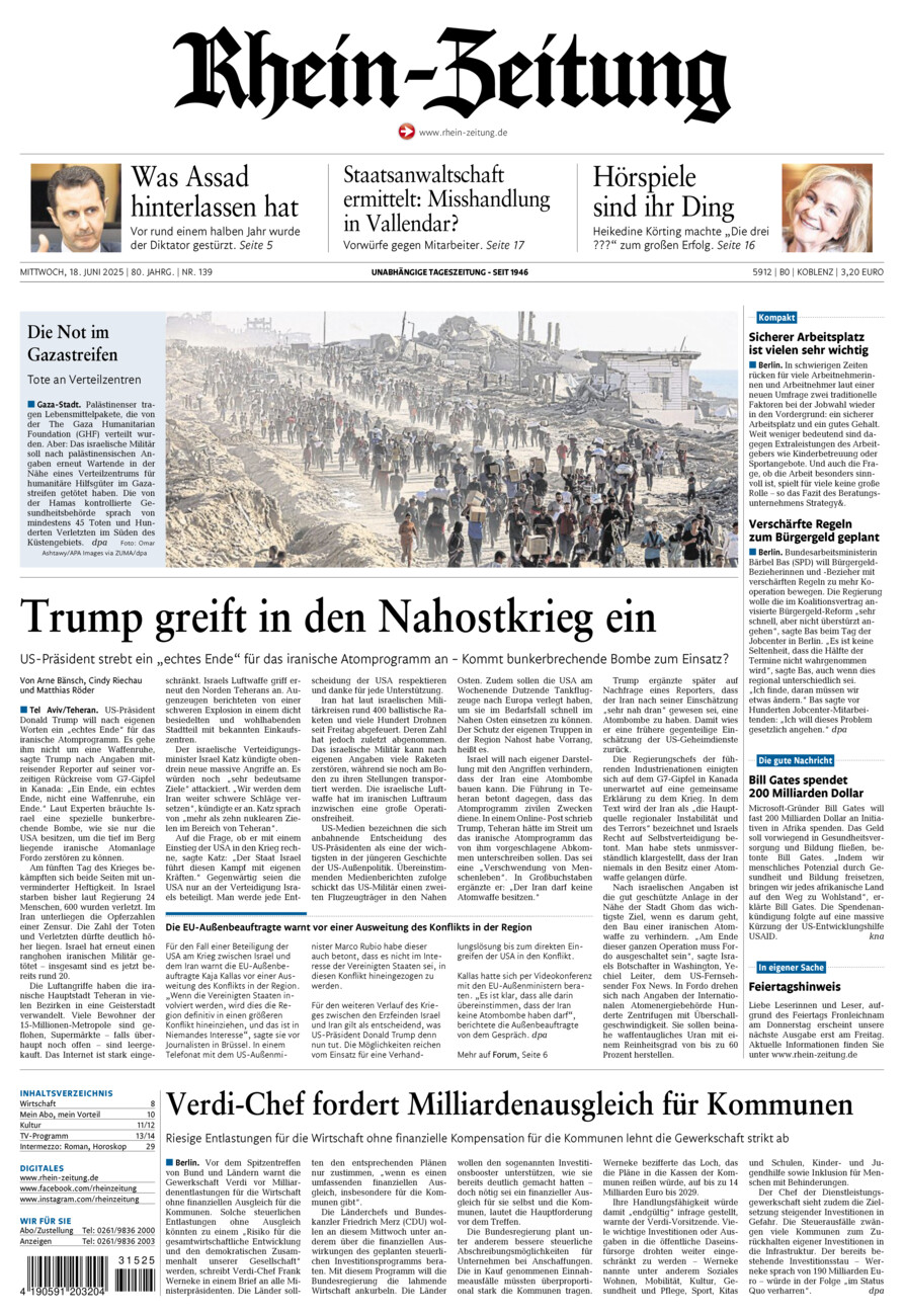 Rhein-Zeitung Koblenz & Region vom Mittwoch, 18.06.2025