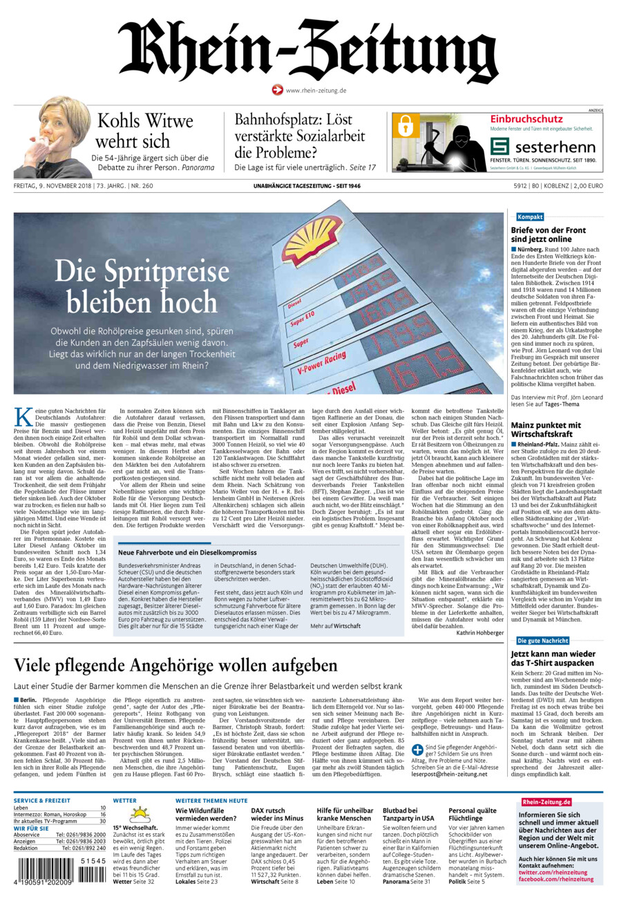 Rhein-Zeitung Koblenz & Region vom Freitag, 09.11.2018